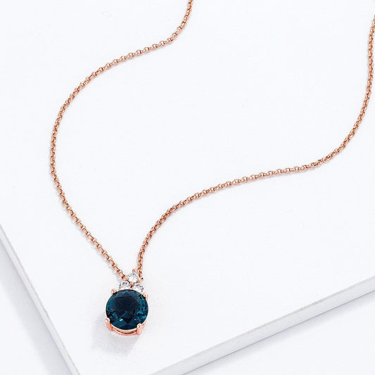 Simple Rose Gold Plated 9mm Blue Green CZ Pendant-0