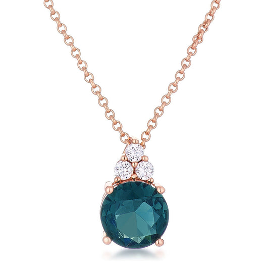 Simple Rose Gold Plated 9mm Blue Green CZ Pendant-1