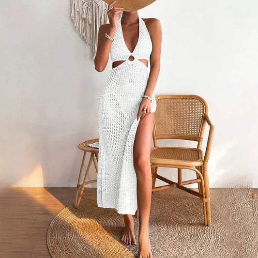 Women's Sexy 70's Style Backless Organza Beach Cover Up Dress