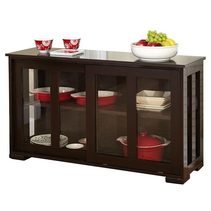 Espresso Sideboard Buffet Dining Kitchen Cabinet with 2 Glass Sliding Doors-0
