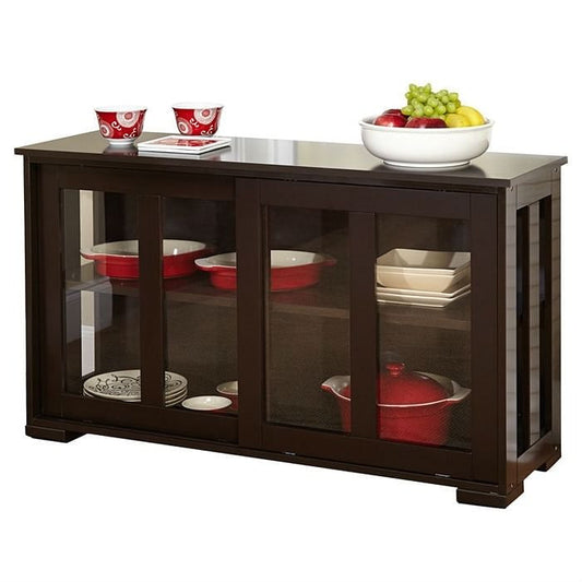 Espresso Sideboard Buffet Dining Kitchen Cabinet with 2 Glass Sliding Doors-0