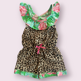 Leopard Floral Print Shorts Jumpsuit