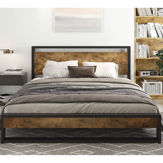 Queen Modern Farmhouse Platform Bed Frame with Wood Panel Headboard Footboard-0