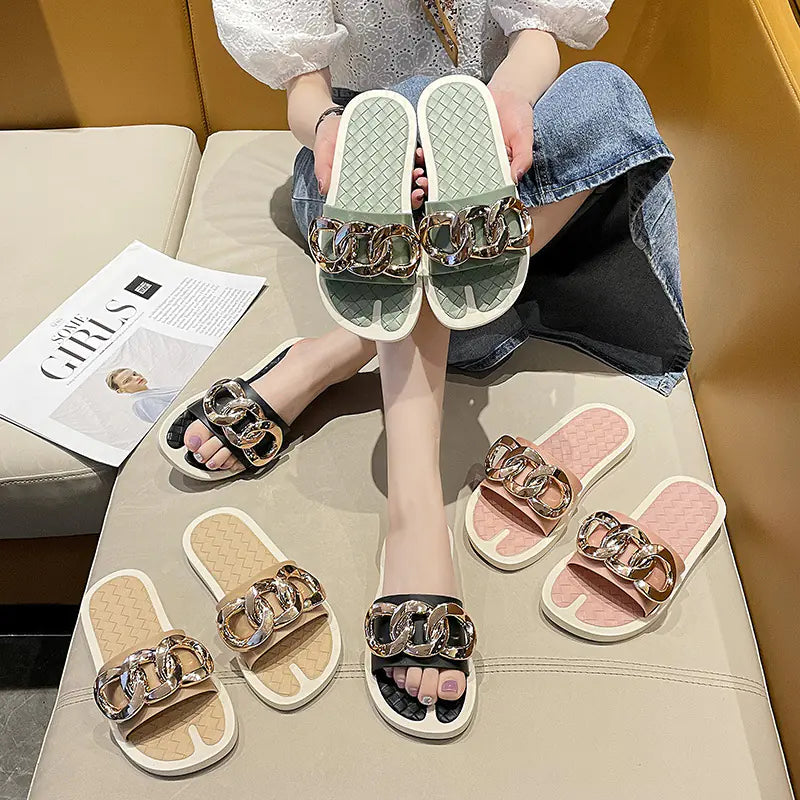 Women's Classic Designer Style Metal Beach Sandals and Slippers