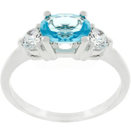 Miranna 1.2ct Blue Topaz CZ Rhodium Classic Oval Ring-0