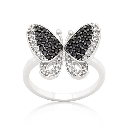 Black and White Cubic Zirconia Butterfly Ring-1
