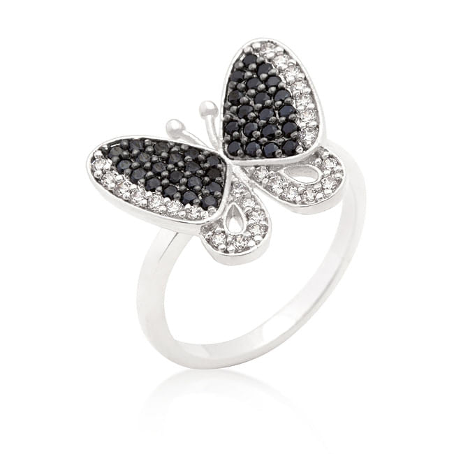 Black and White Cubic Zirconia Butterfly Ring-0