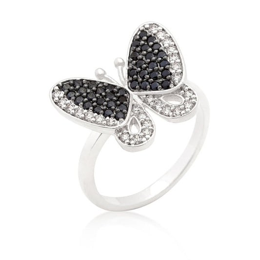 Black and White Cubic Zirconia Butterfly Ring-0