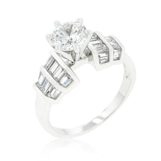 Tapered Baguette Cubic Zirconia Engagement Ring-0