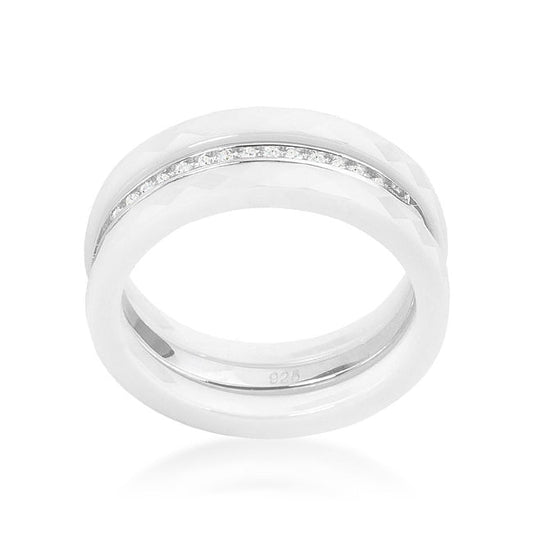White Ceramic Triplet Ring With Cubic Zirconia-1