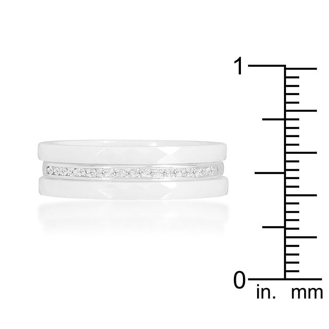 White Ceramic Triplet Ring With Cubic Zirconia-2