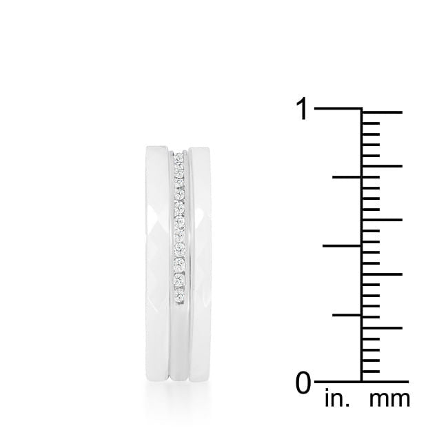 White Ceramic Triplet Ring With Cubic Zirconia-3