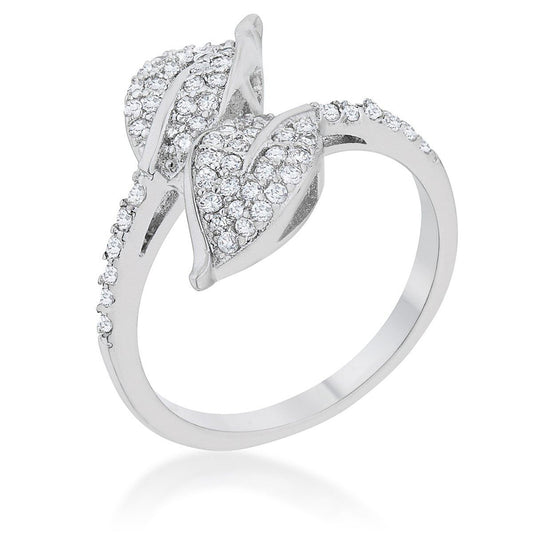 Liana 0.1ct CZ Rhodium Leaf Wrap Ring-0