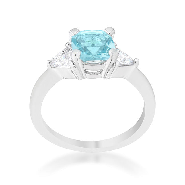 Shonda 1.8ct Blue Topaz CZ Rhodium Cushion Classic Statement Ring-1