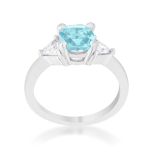 Shonda 1.8ct Blue Topaz CZ Rhodium Cushion Classic Statement Ring-1