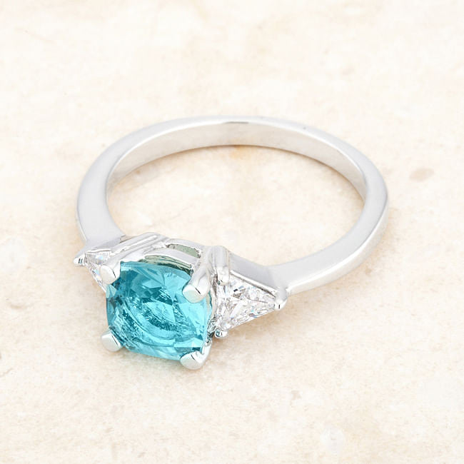 Shonda 1.8ct Blue Topaz CZ Rhodium Cushion Classic Statement Ring-2