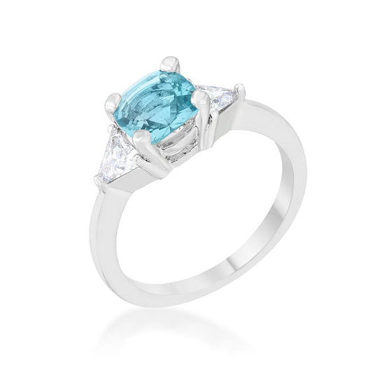 Shonda 1.8ct Blue Topaz CZ Rhodium Cushion Classic Statement Ring-0