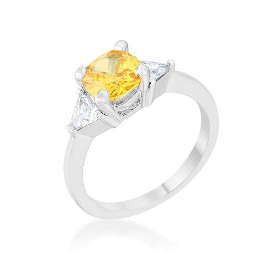Shonda 1.8ct Canary CZ Rhodium Cushion Classic Statement Ring-0