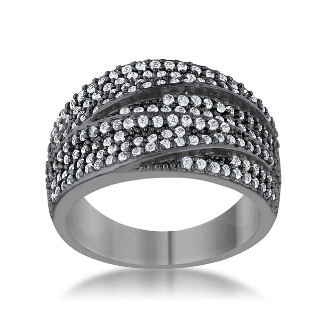 Kina 1.7ct Clear CZ Hematite Contemporary Cocktail Ring-1