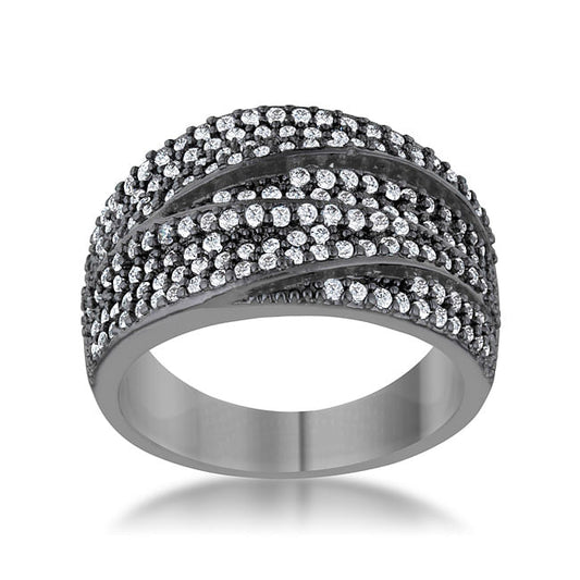 Kina 1.7ct Clear CZ Hematite Contemporary Cocktail Ring-1