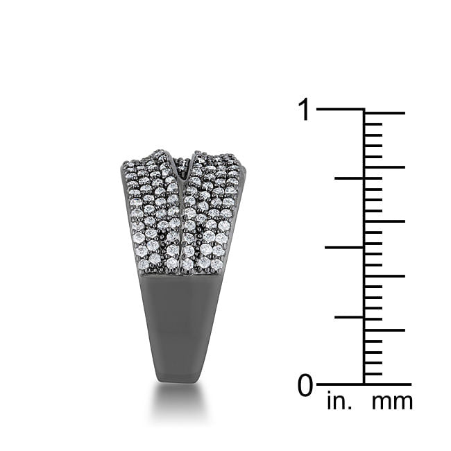 Kina 1.7ct Clear CZ Hematite Contemporary Cocktail Ring-4