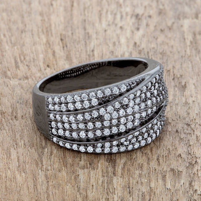 Kina 1.7ct Clear CZ Hematite Contemporary Cocktail Ring-2