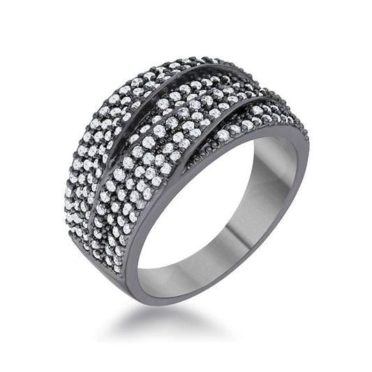 Kina 1.7ct Clear CZ Hematite Contemporary Cocktail Ring-0