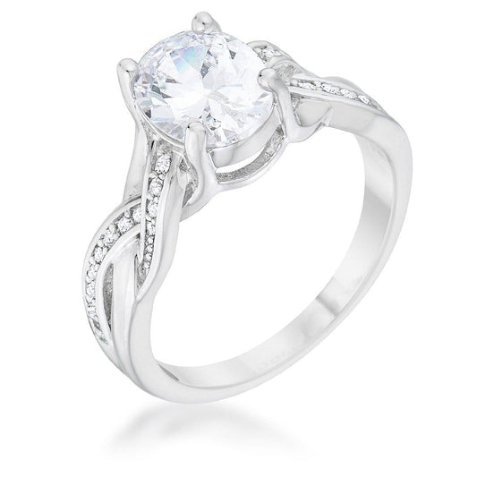 Justine 2ct CZ Rhodium Classic Oval Ring-0