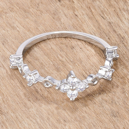 .24Ct Rhodium Plated Clear CZ Mini Floral Half Eternity Stackable Band-0