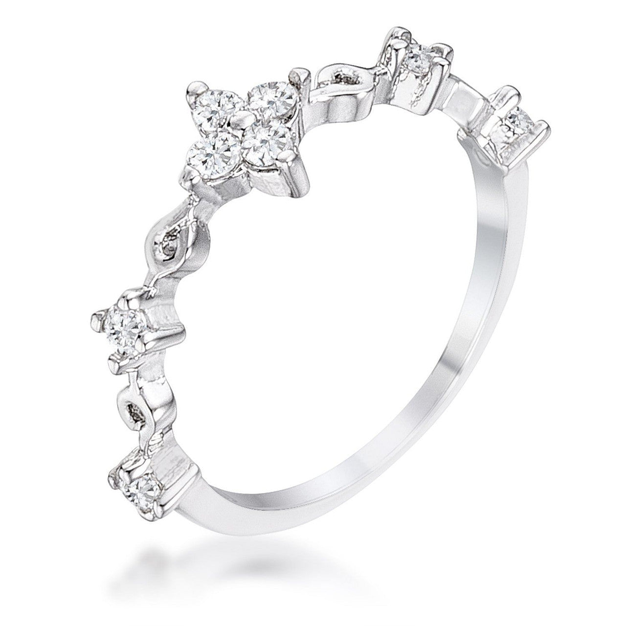 .24Ct Rhodium Plated Clear CZ Mini Floral Half Eternity Stackable Band-1