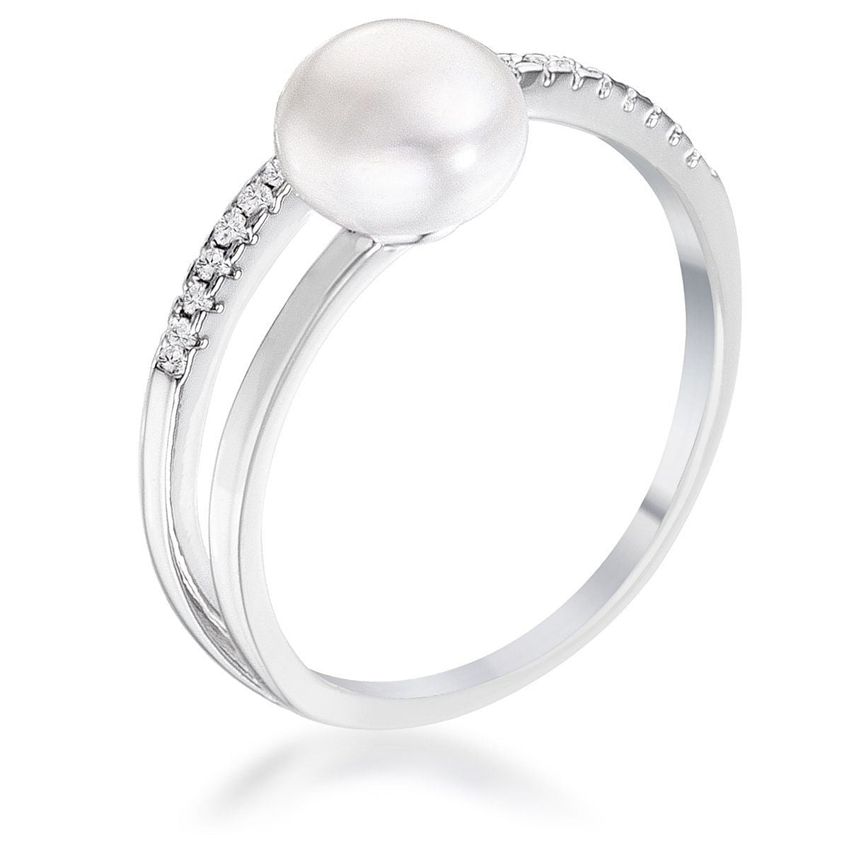 .15Ct Rhodium Plated Freshwater Pearl Ring With CZ Micro Pave Band-2