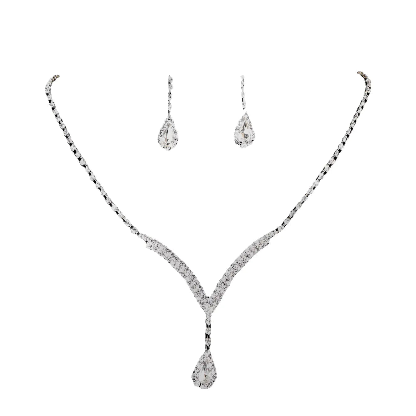 Bridal Jewelry Set with V-Neck Drop Pendant and Earrings