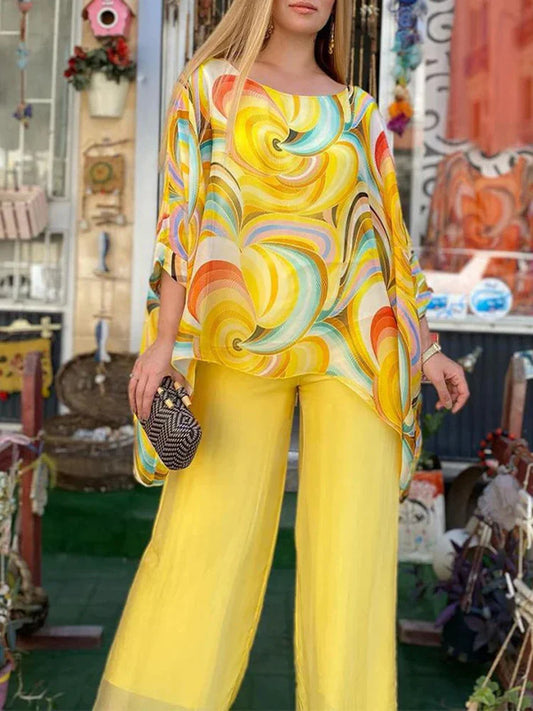 70's Inspired Paisley Print Top & Wide Leg Pants