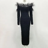 Curve-Contouring Glamour: The Beaded Off-Shoulder Midi Gown -  Bridal / Party Dress