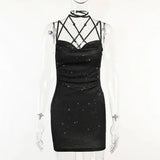 Sexy 90s Cowl-Neck Rave Dress - Glitter Y2K Clubwear | Femstylo