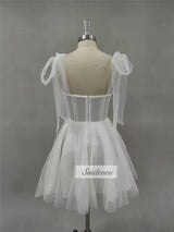 Smileven Short Wedding Dress A Line Sweetheart Neck Shiny Glitter Bride Dresses Mini Bows Strap Vestido de novia 2024 Customized