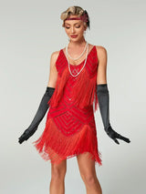1920s Flapper Dress - Sequin Beaded Gatsby Fringe Mini - Plus Size