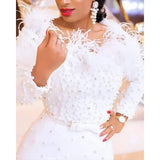 Curve-Contouring Glamour: The Beaded Off-Shoulder Midi Gown -  Bridal / Party Dress