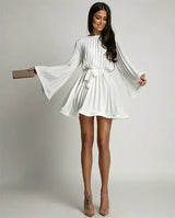 2025 Elegant Pleated Mini Dress - Flared Sleeve Lace-Up Summer Dress | Femstylo