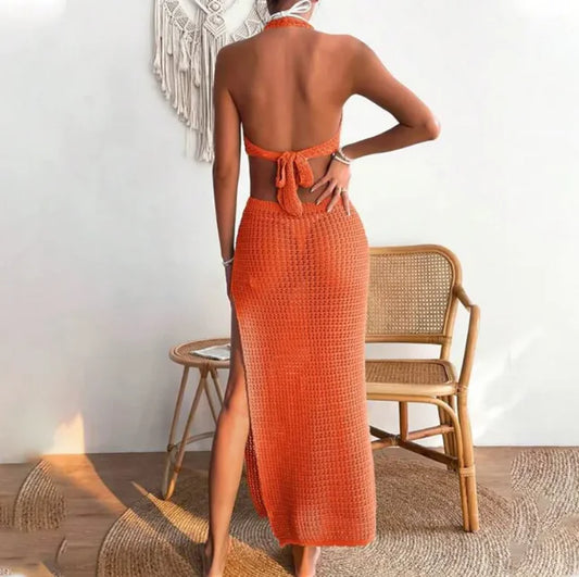 Women's Sexy 70's Style Backless Organza Beach Cover Up Dress