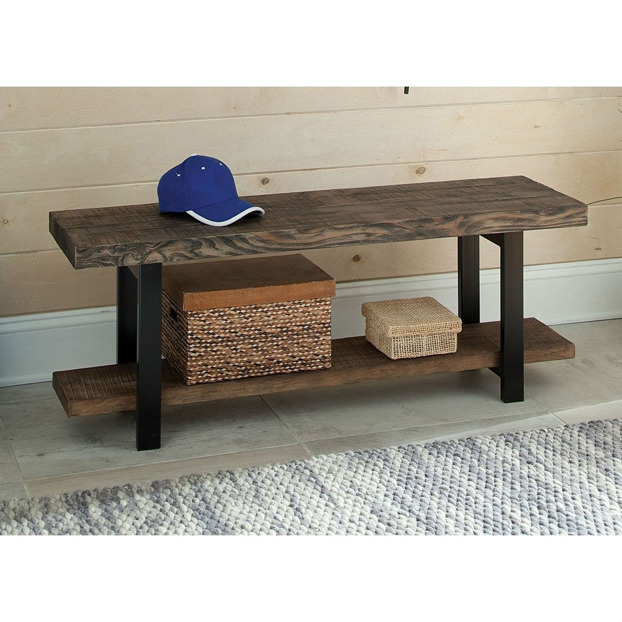 Modern Industrial Style Wood and Metal Accent Bench-0