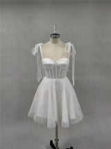 Smileven Short Wedding Dress A Line Sweetheart Neck Shiny Glitter Bride Dresses Mini Bows Strap Vestido de novia 2024 Customized