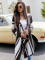 Striped Colorblock Hooded Knitted Cardigan | NCS