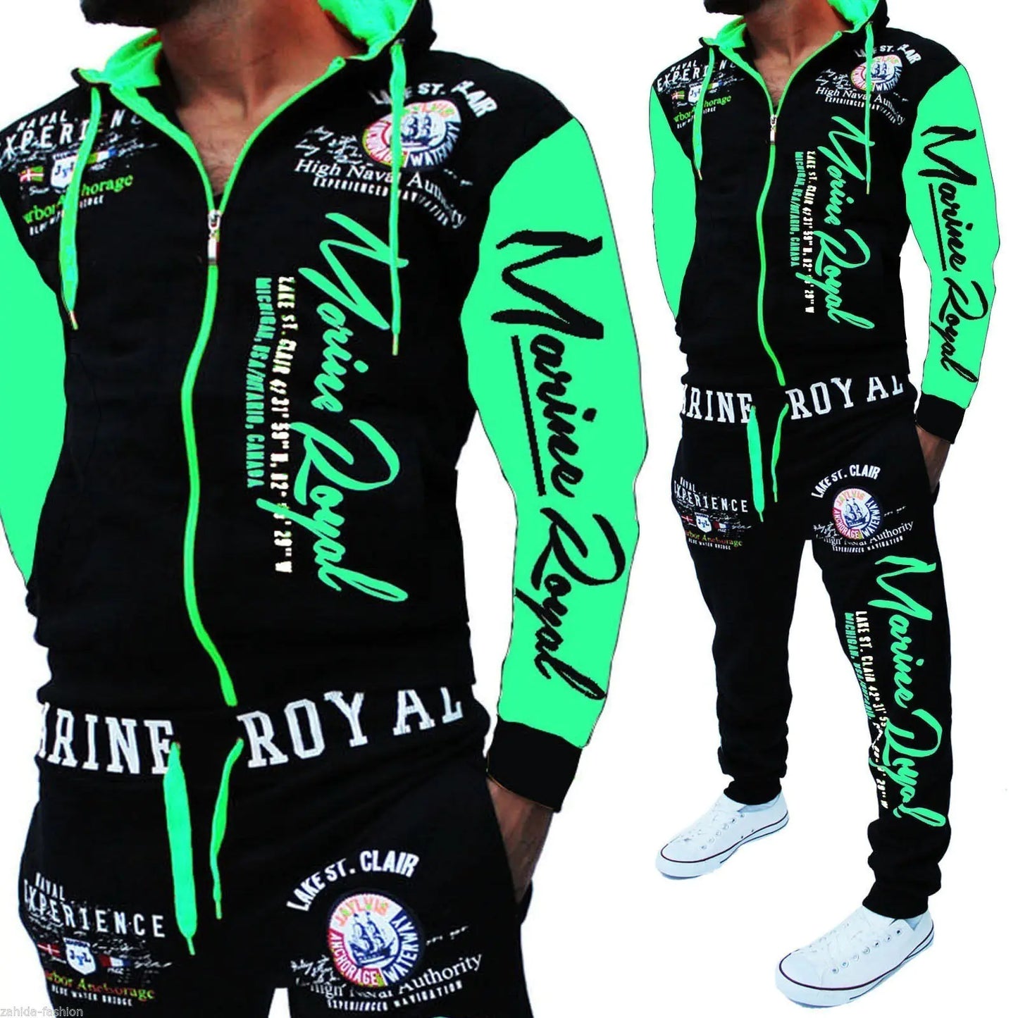 Men's Throwback Street Style Vibrant Letter Print Hooded Sports Suit