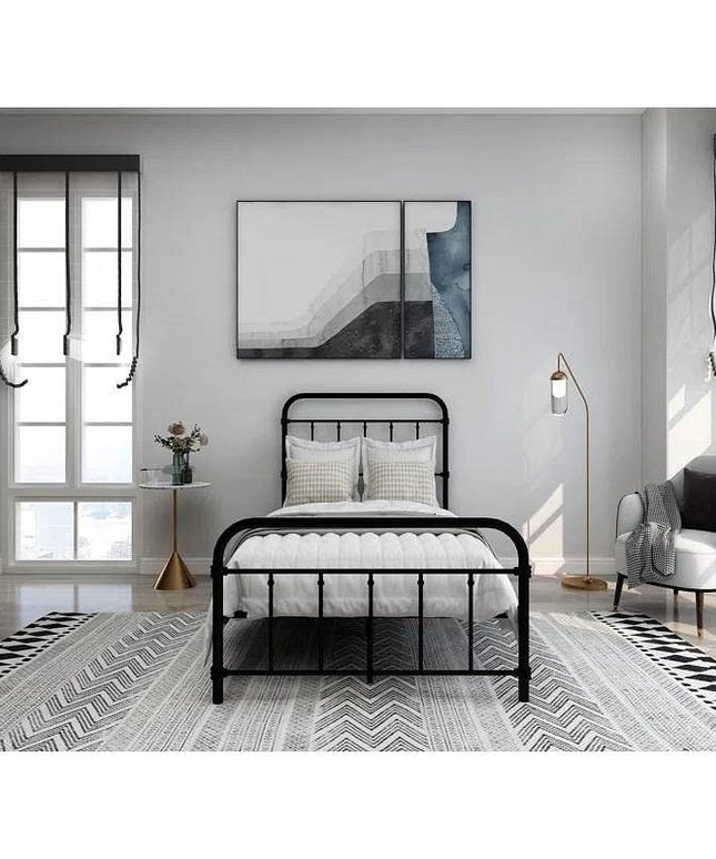 Twin size Farmhouse Black Metal Bed Frame with Rounded Headboard Footboard-0