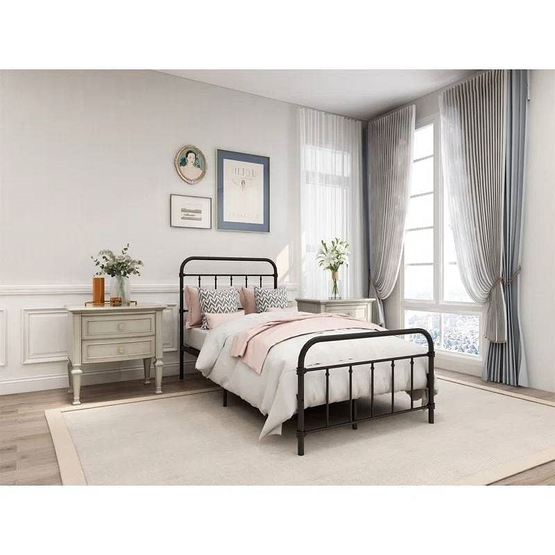 Twin size Farmhouse Black Metal Bed Frame with Rounded Headboard Footboard-1