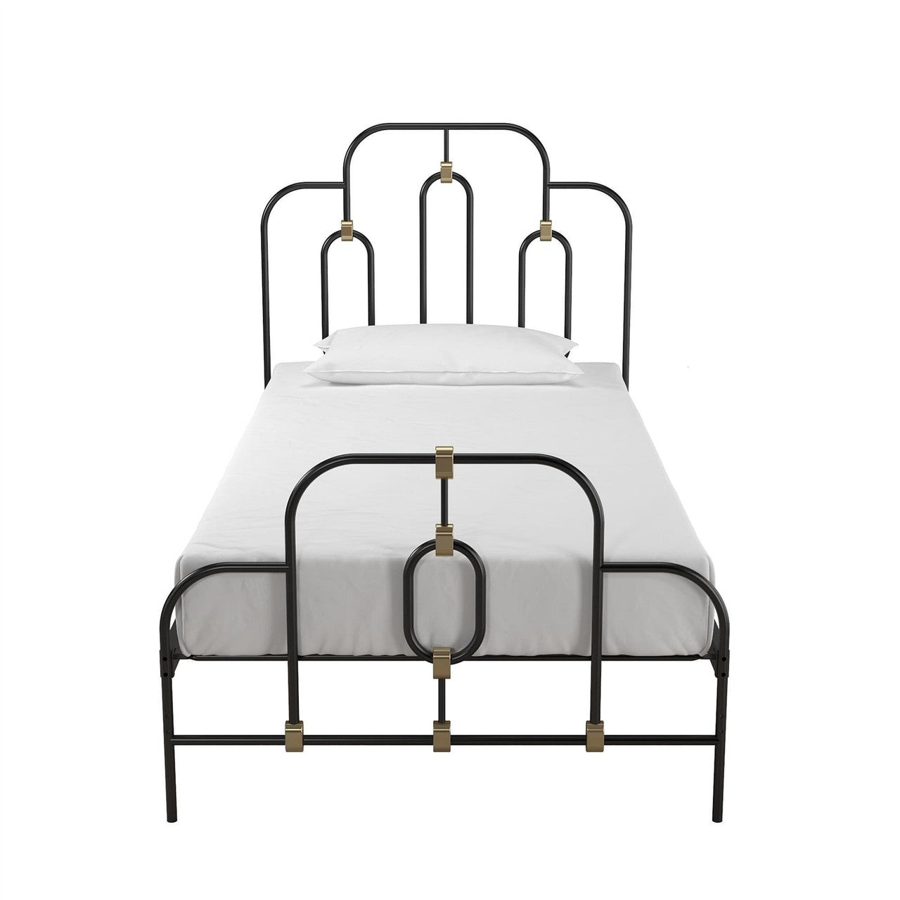 Twin size Farmhouse Adjustable Height Platform Bed in Black Gold Metal Finish-1