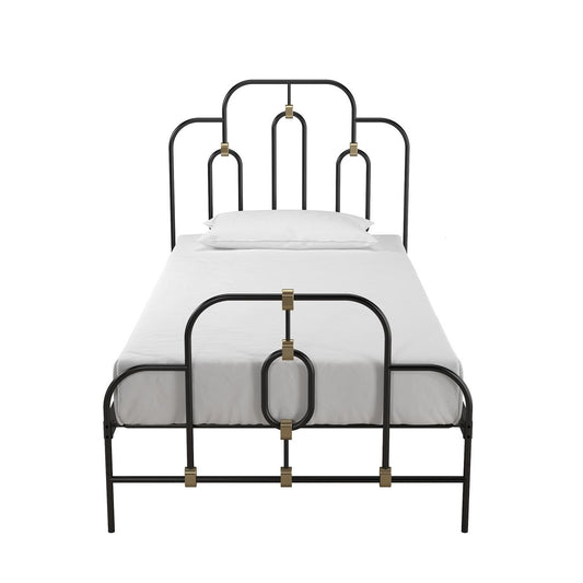 Twin size Farmhouse Adjustable Height Platform Bed in Black Gold Metal Finish-1