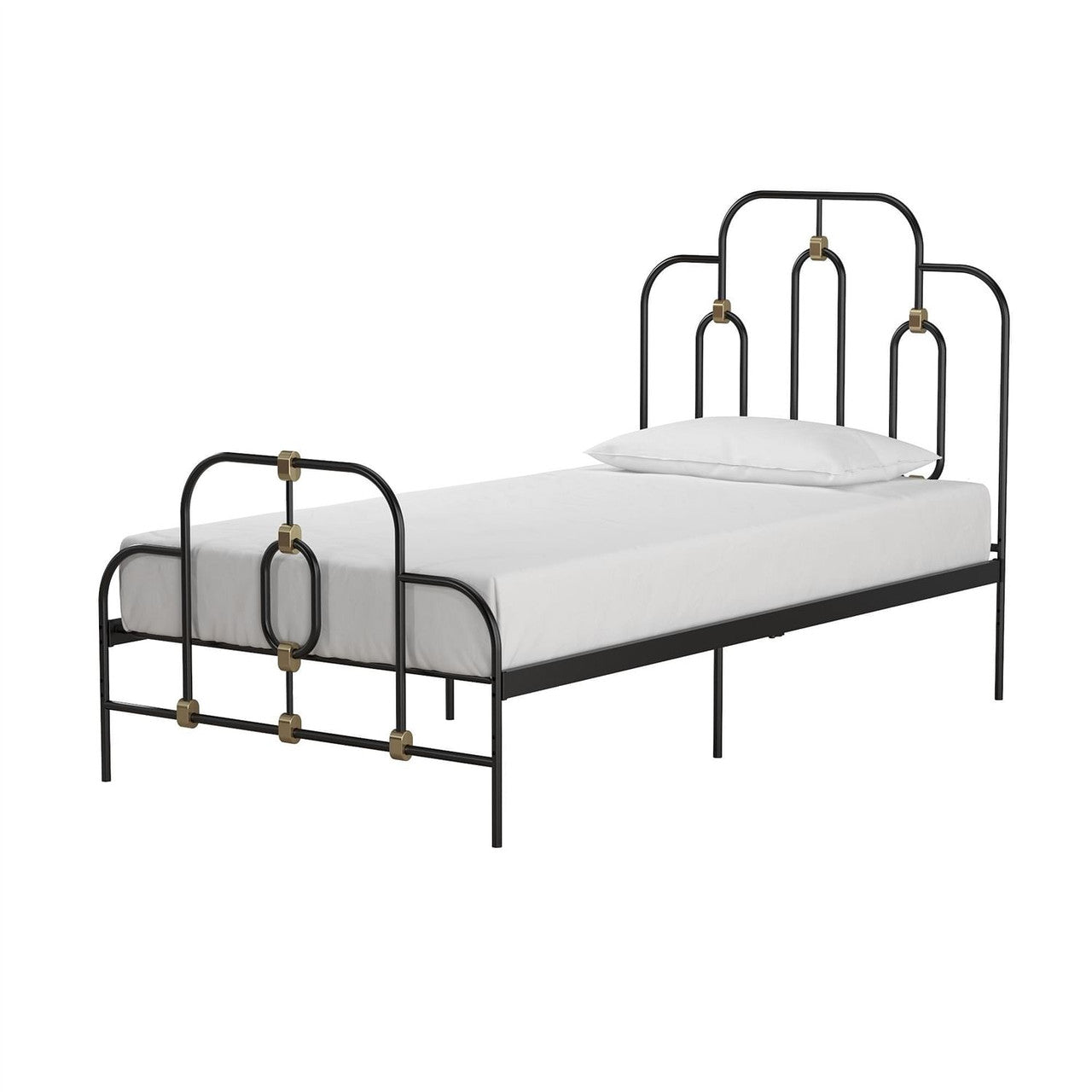 Twin size Farmhouse Adjustable Height Platform Bed in Black Gold Metal Finish-2