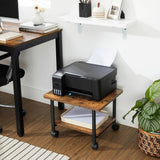 Industrial Black Metal Rustic Wood Printer Stand Cart with Bottom Paper Shelf-2